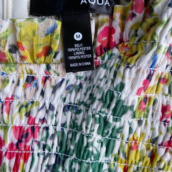 Aqua Floral Ruched Long Sleeve Dress Women’s Medium - Picture 4 of 6